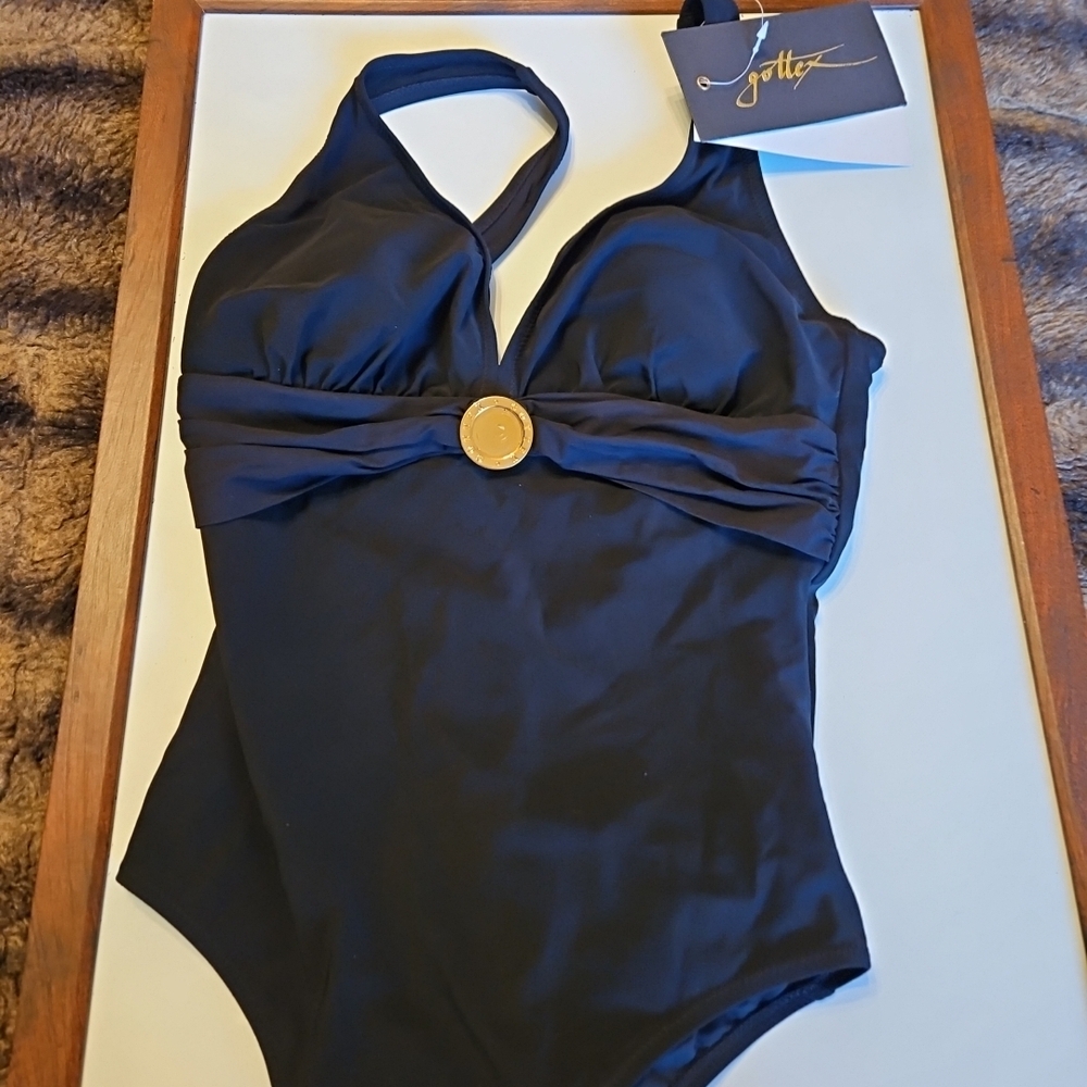 Gottex Black Swimsuit with Gold Accent Womens Size 8